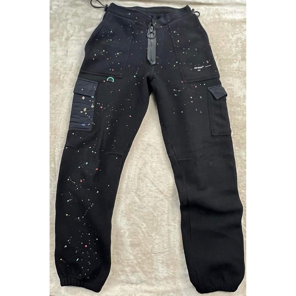Off White Virgil Abloh Paint Splatter Fleece Cargo Pants Black OMCH013R19A98021